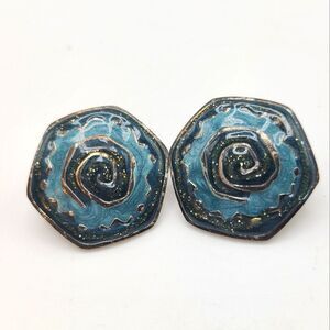 Newpro  Blue Swirl Enamel Earrings, Pierced,  Vintage